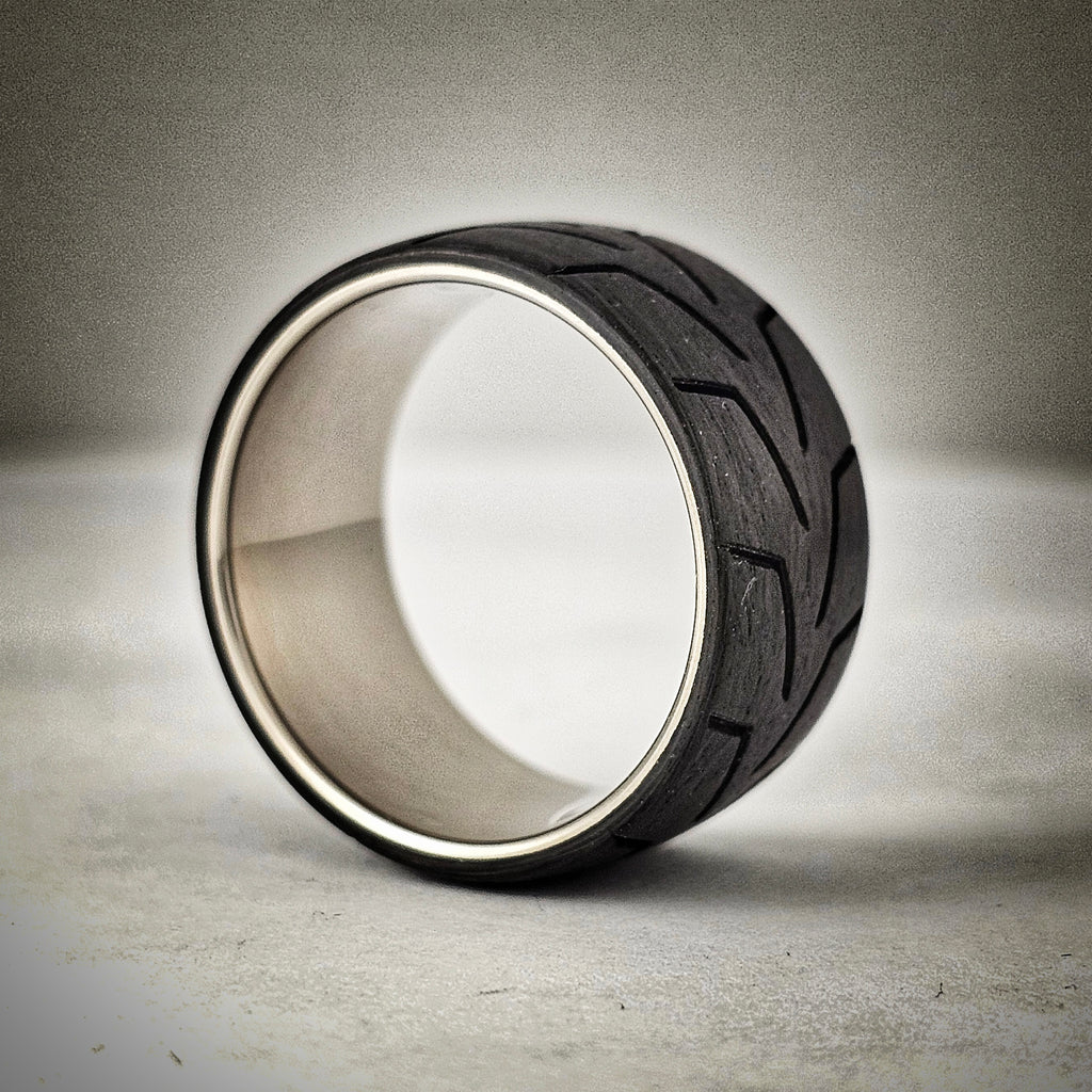 Broad Carbon Tread Ring On Titanium