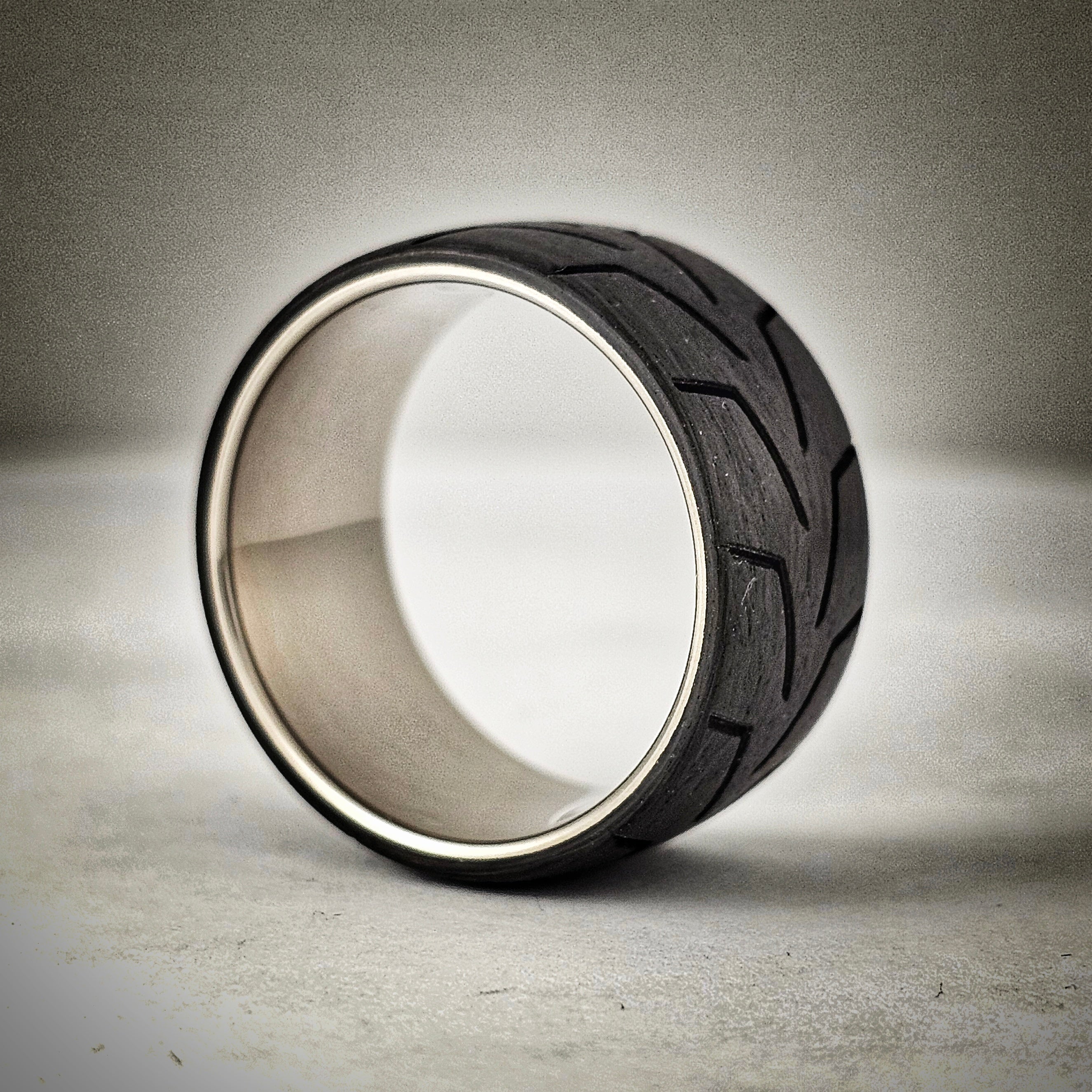 Broad Carbon Tread Ring On Titanium