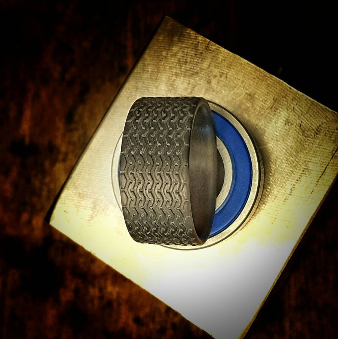 Carbon Fiber Tire Tread Ring: Vintage Racer Wedding Band, 10mm