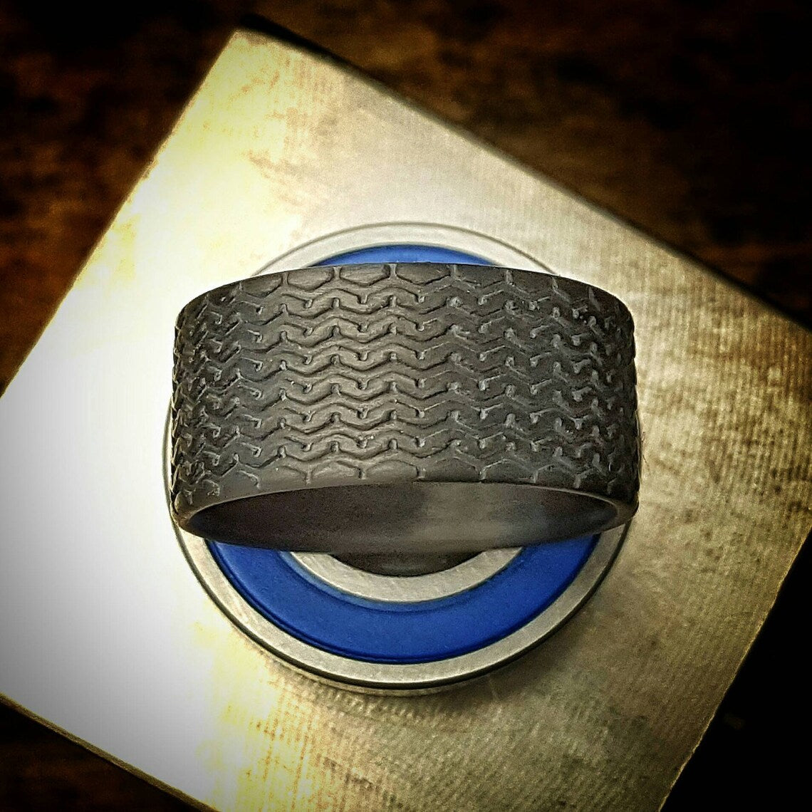 Carbon Fiber Tire Tread Ring: Vintage Racer Wedding Band, 10mm