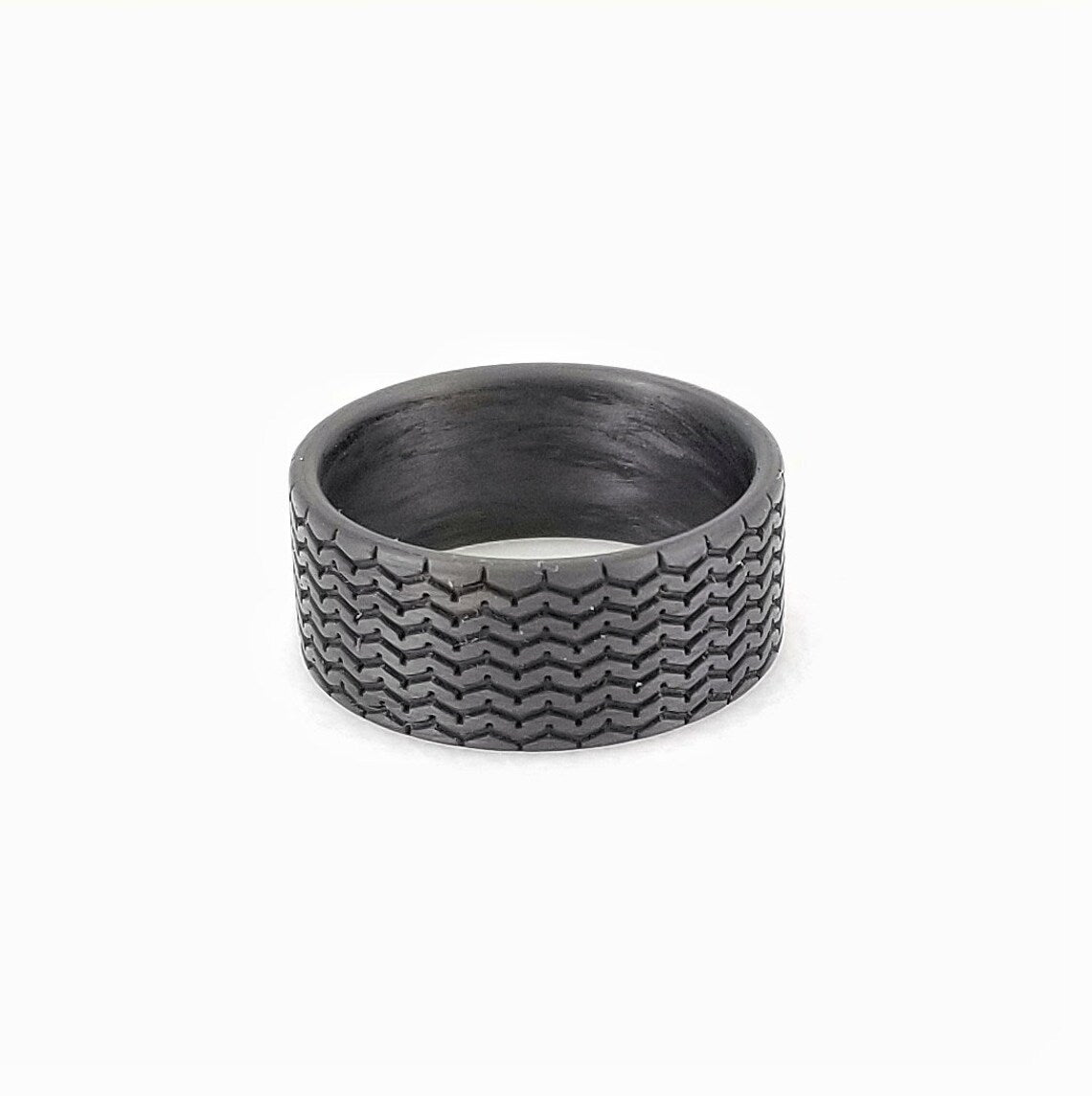 Carbon Fiber Tire Tread Ring: Vintage Racer Wedding Band, 10mm