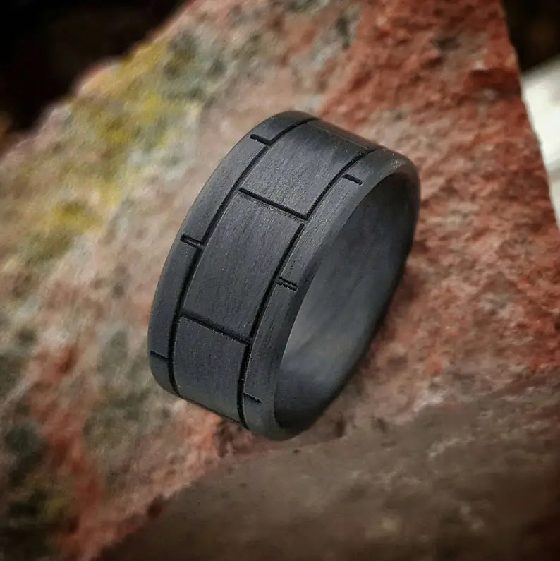 Blockade, Carbon Fiber Ring. Black Wedding Band, Understated Jewelry,