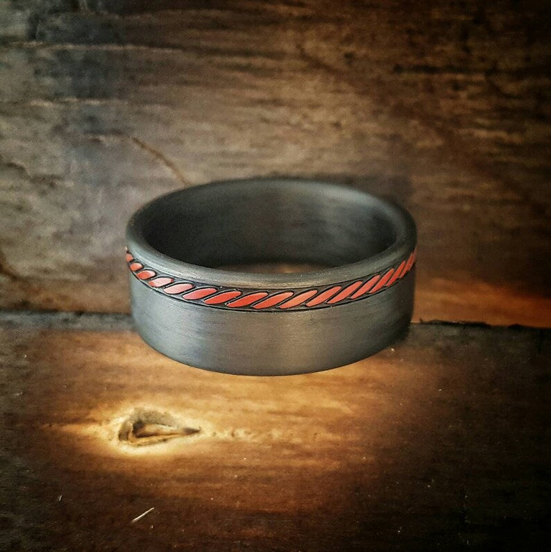 Stitched Carbon Fiber Ring: Thin Red Line Firefighter Gift