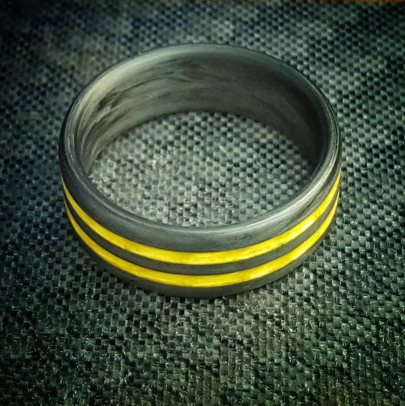 Yellow Carbon Fiber Ring: Lightweight Comfort Fit Wedding Band