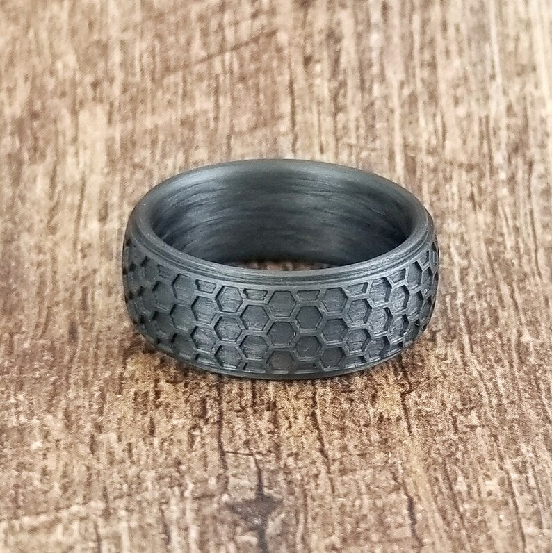 Hornet, Carbon Fiber Ring, Tough Ring, 9mm Black Wedding Band