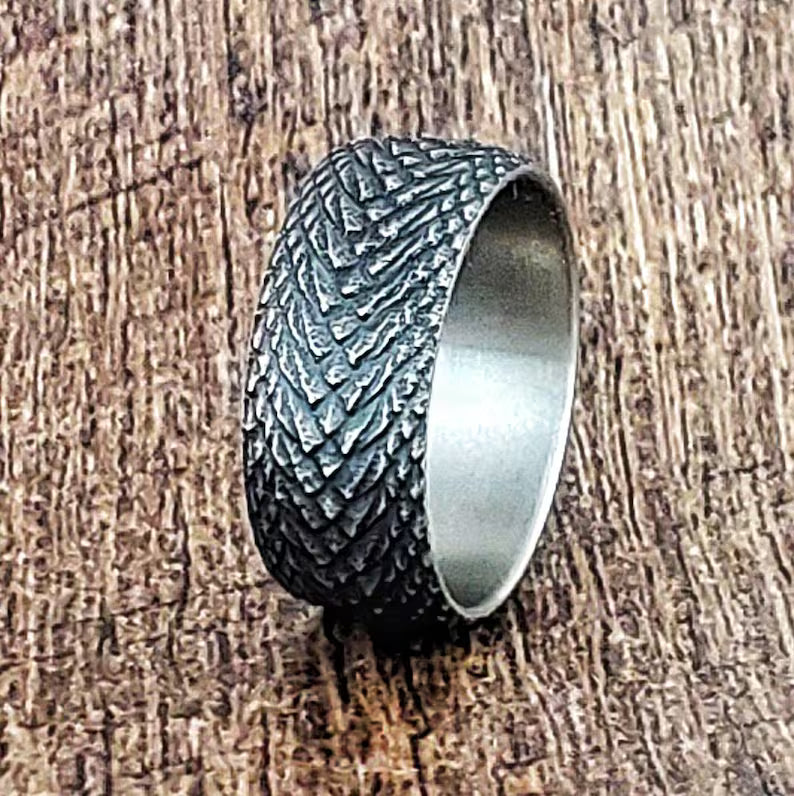 Dragon Skin Titanium Ring: Battleworn Fantasy Wedding Band